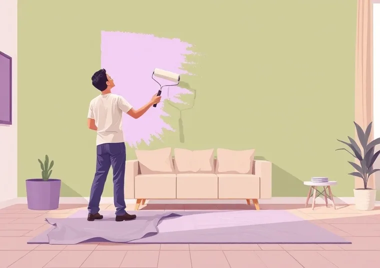 Peintre appliquant la peinture au rouleau sur un mur de salon
