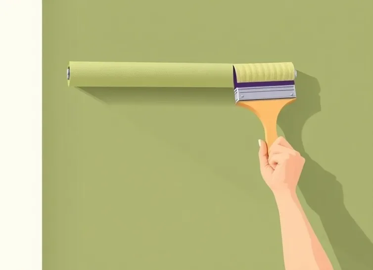 Pose de papier peint, rouleau et brosse à maroufler
